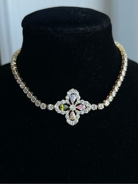 Gold-Tone Lab-created Gems Bracelet with Multi-Color Centerpiece